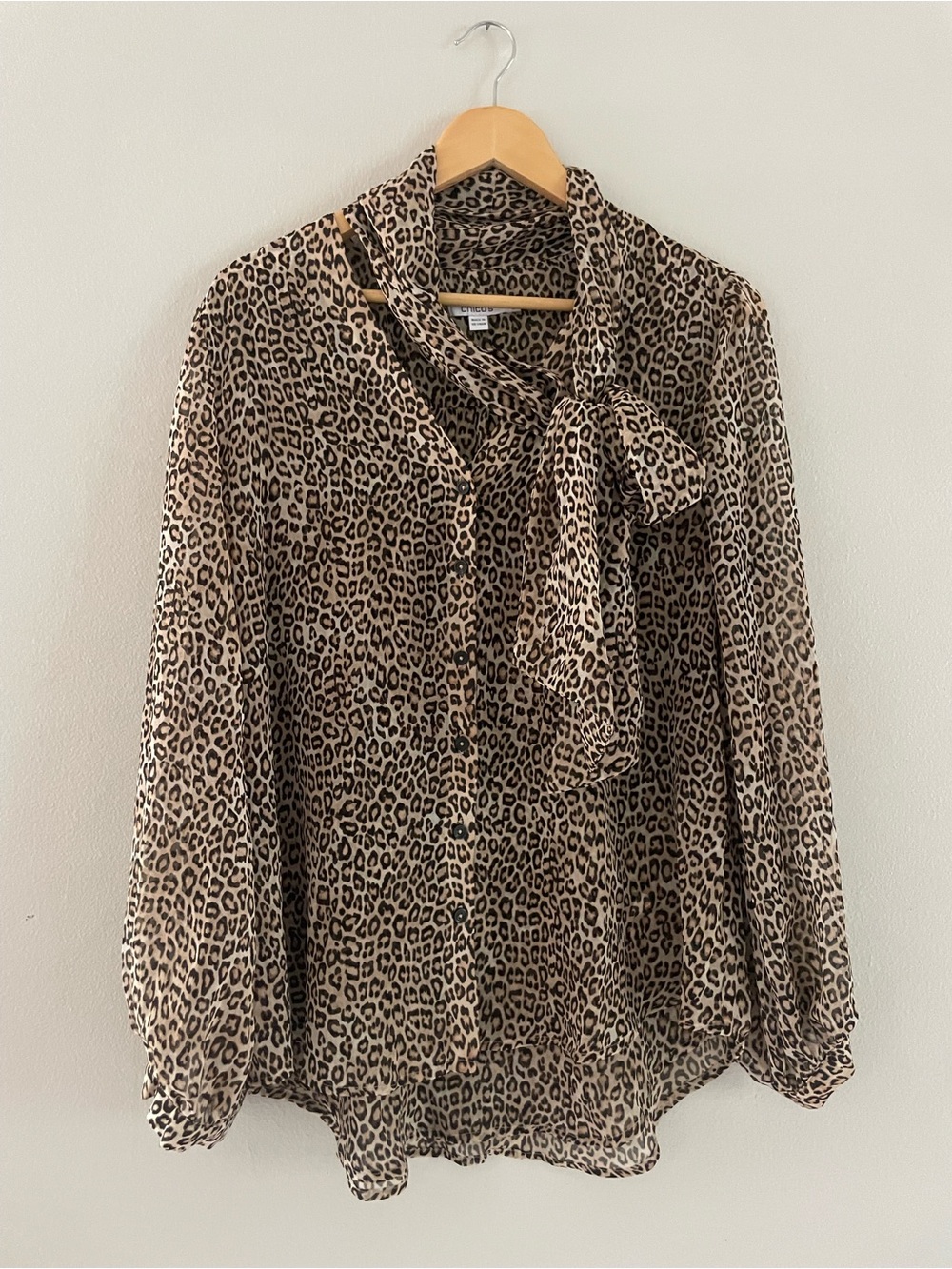Chico's Leopard Tie-Neck Blouse - Tan and Black